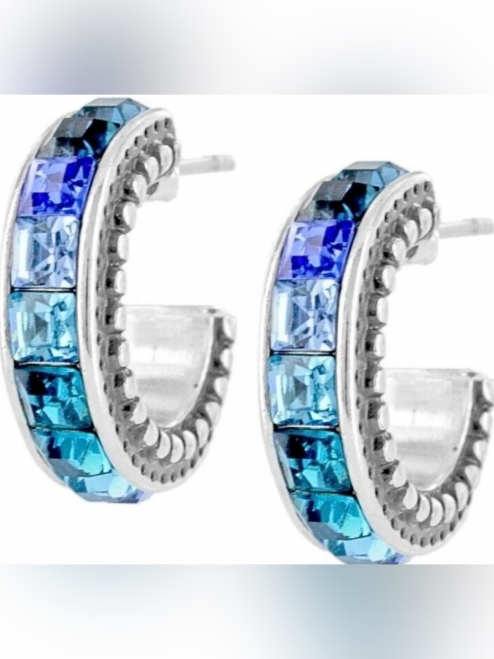 🦋💎 BRIGHTON BLUE SPECTRUM  SWAROVSKI CRYSTAL TOPAZ SLVR Earrings MINT CONDITION!